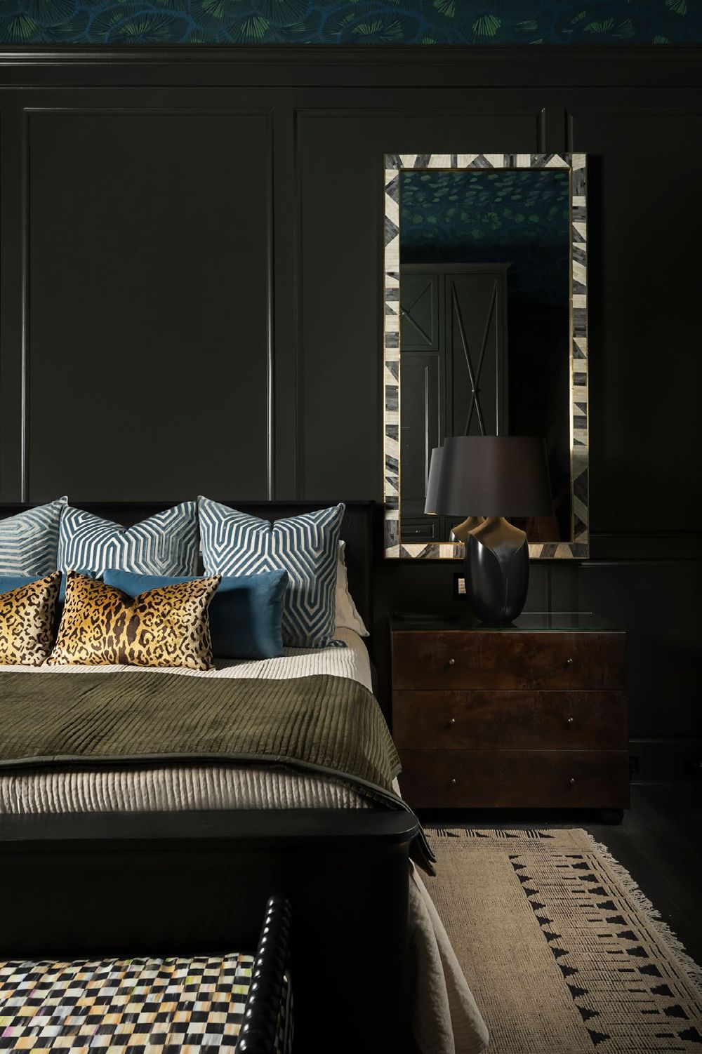 Dark bedroom styled by CW Interiors