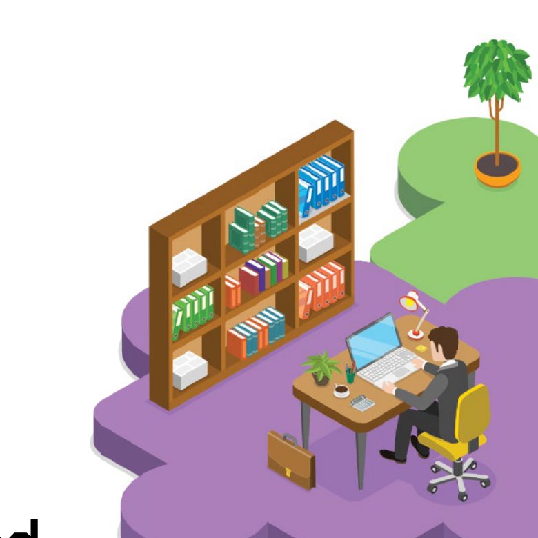 Isometric illustration of a flexible workspace
